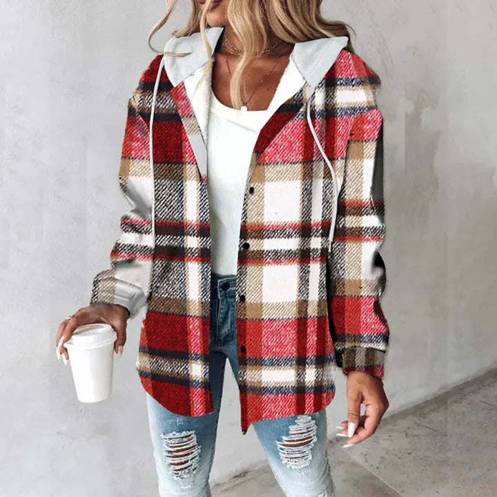 Plaid Hooded Button Front Brushed Shirt Jacket