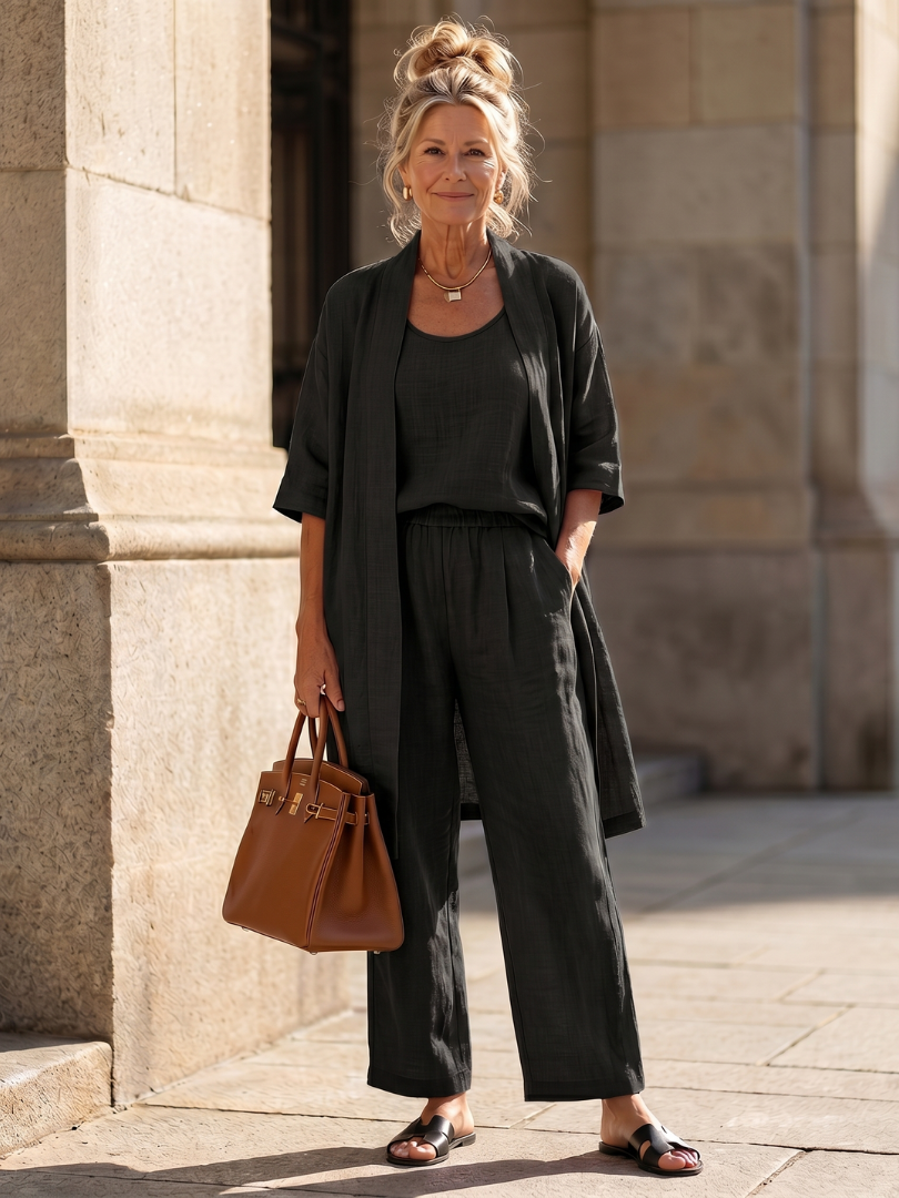 Tank Wide Leg Pants and Longline Kimono Three Piece Set