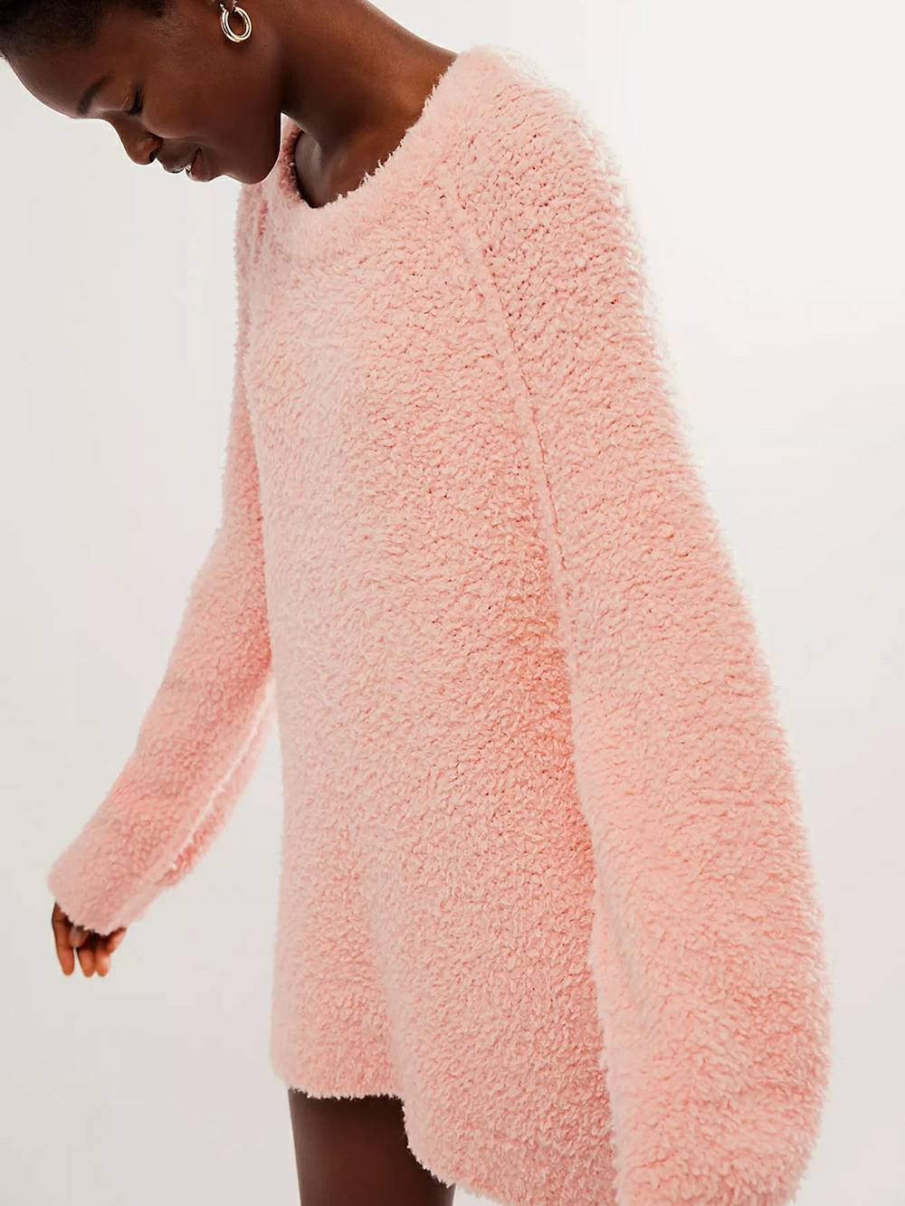 Oversized Teddy Knit Sweater and Lace Hem Mini Dress Two Piece Set 22