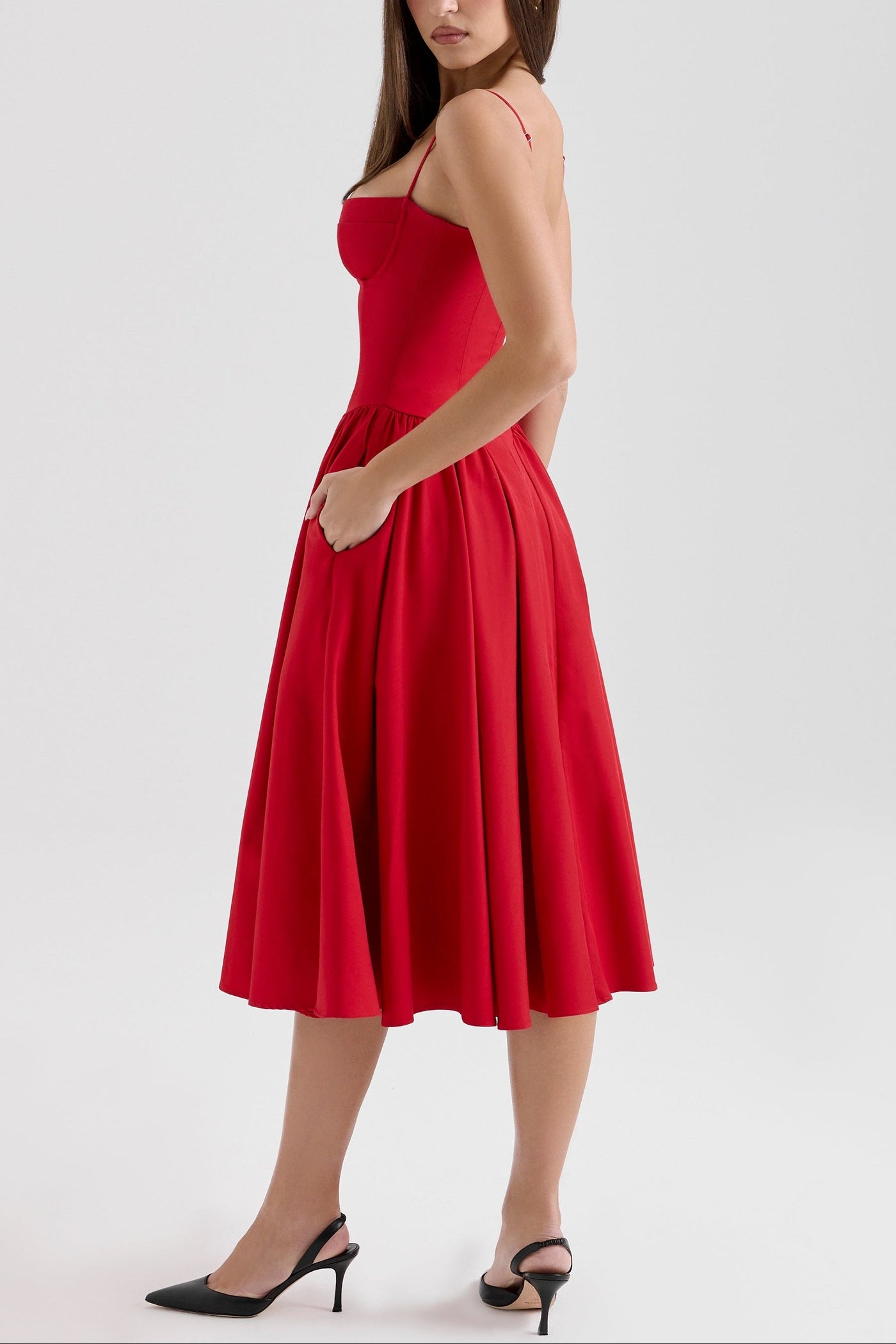 Square Neck Cap Sleeve Fit and Flare Midi Dress 13