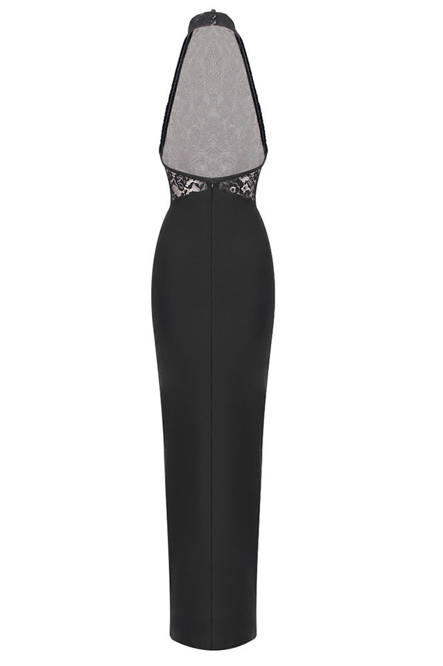 Lace Halter Neck Backless Ruched Mermaid Gown