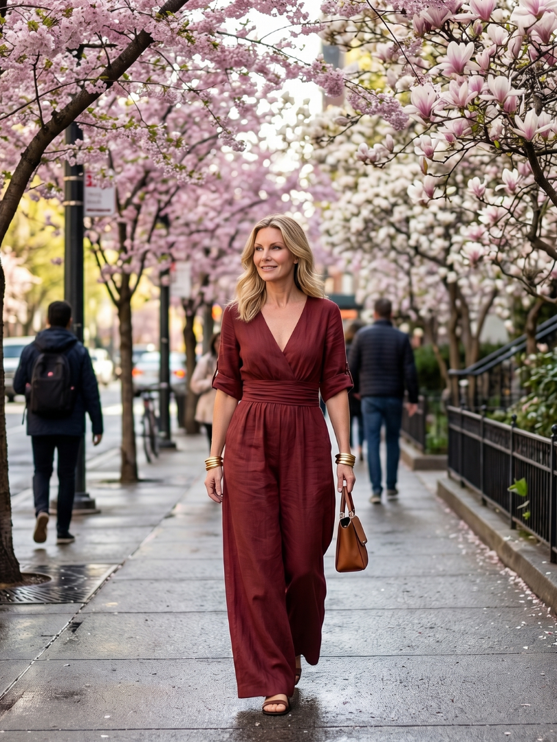 V-Neck Wrap Front Half Sleeve Wide Leg Jumpsuit