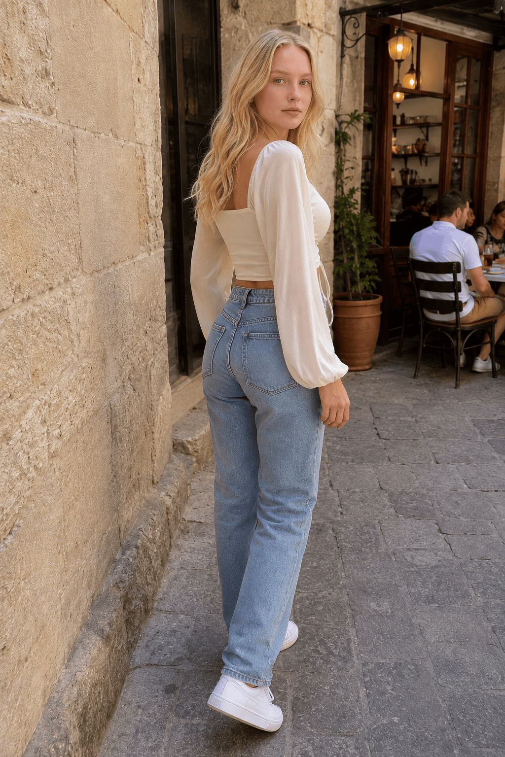 ALLUKASA Sexy Mesh Lantern Sleeve Crop Top