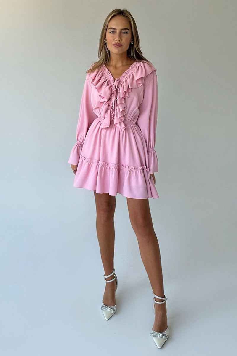 Chiffon V Neck Flared Sleeve Mini Dress - View 11