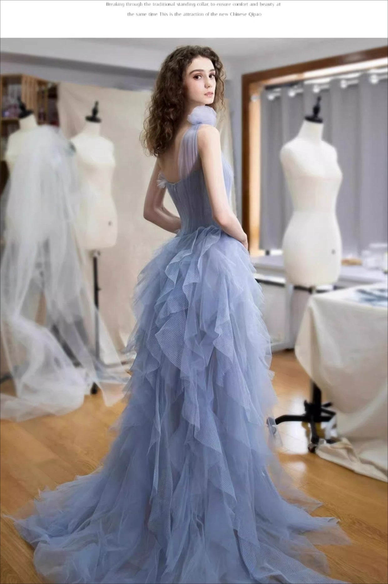 Tulle One Shoulder Bustier Tiered Ruffle Gown