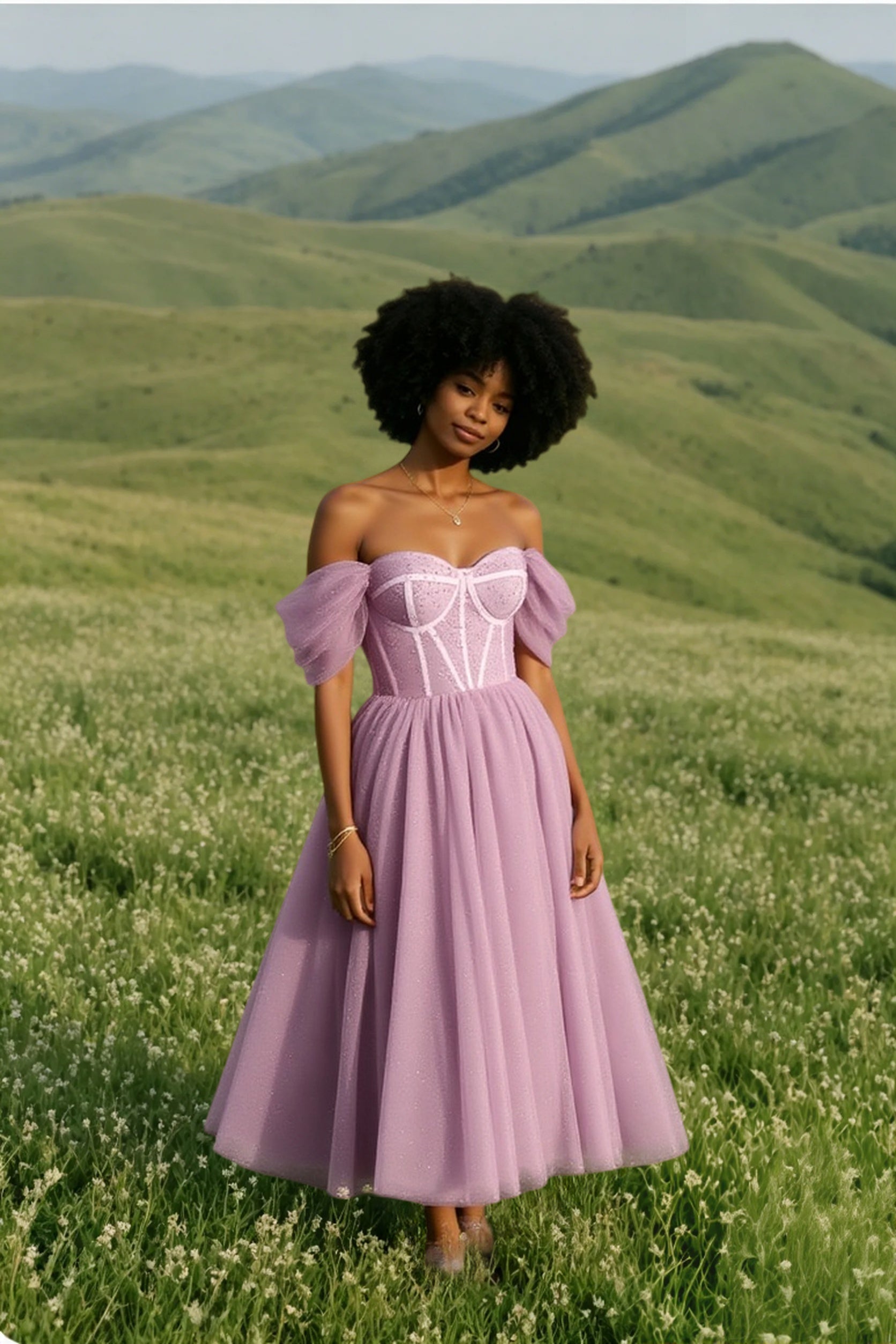 Tulle Off Shoulder Corset Bustier High Split A-Line Prom Dress