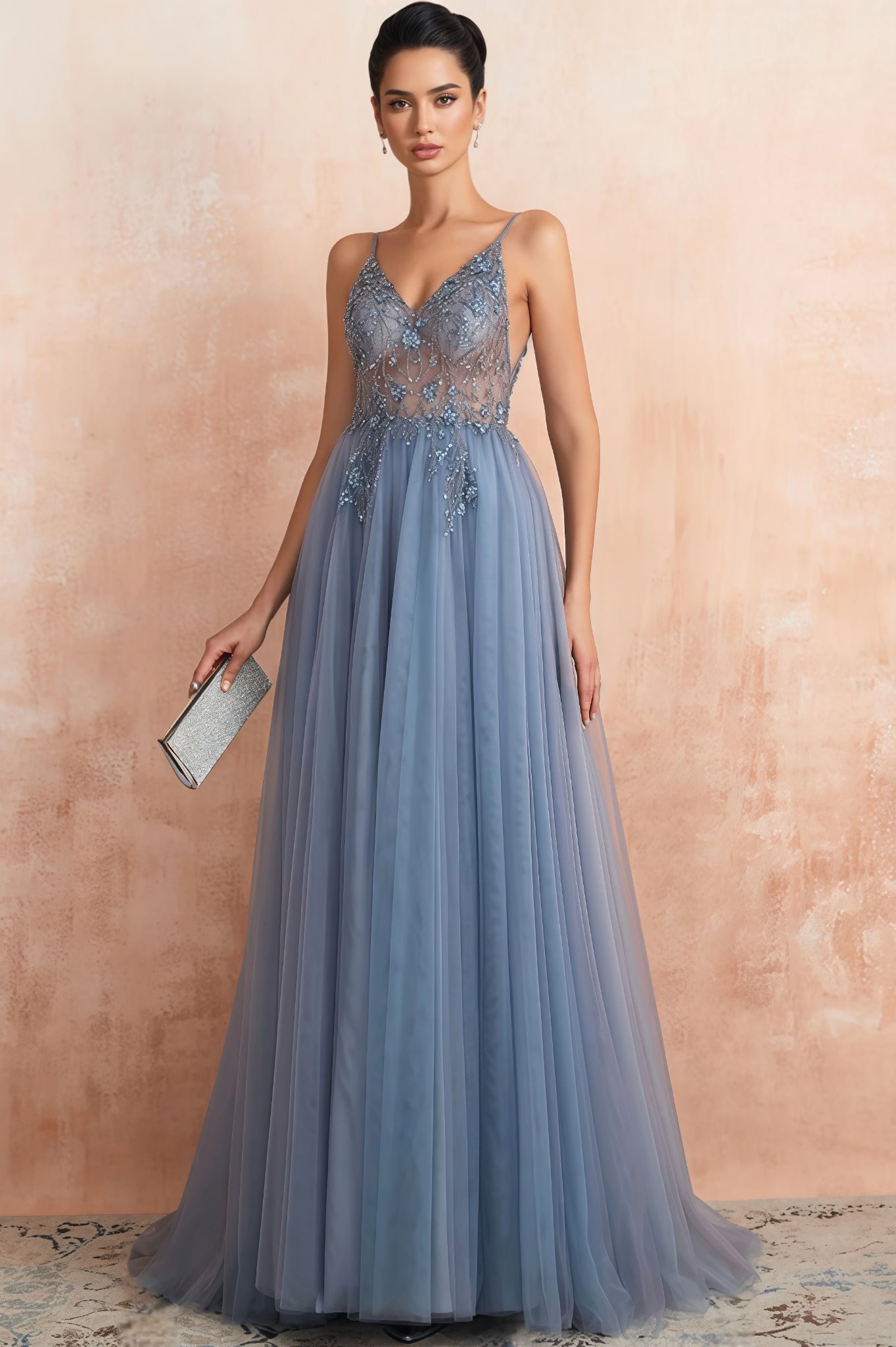 Luz Mesh and Diamond Maxi Dress - View 2