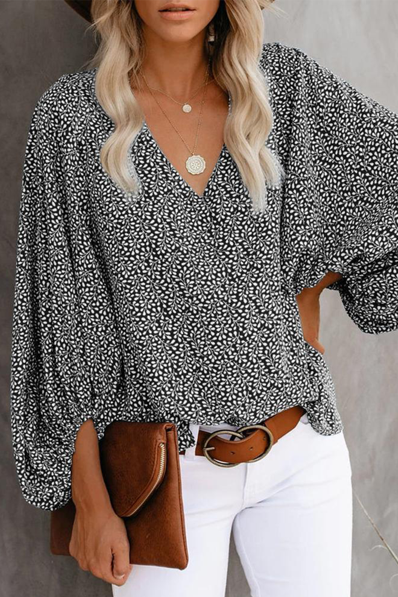 Elegant Print Floral Basic V Neck Blouses(8 Colors)