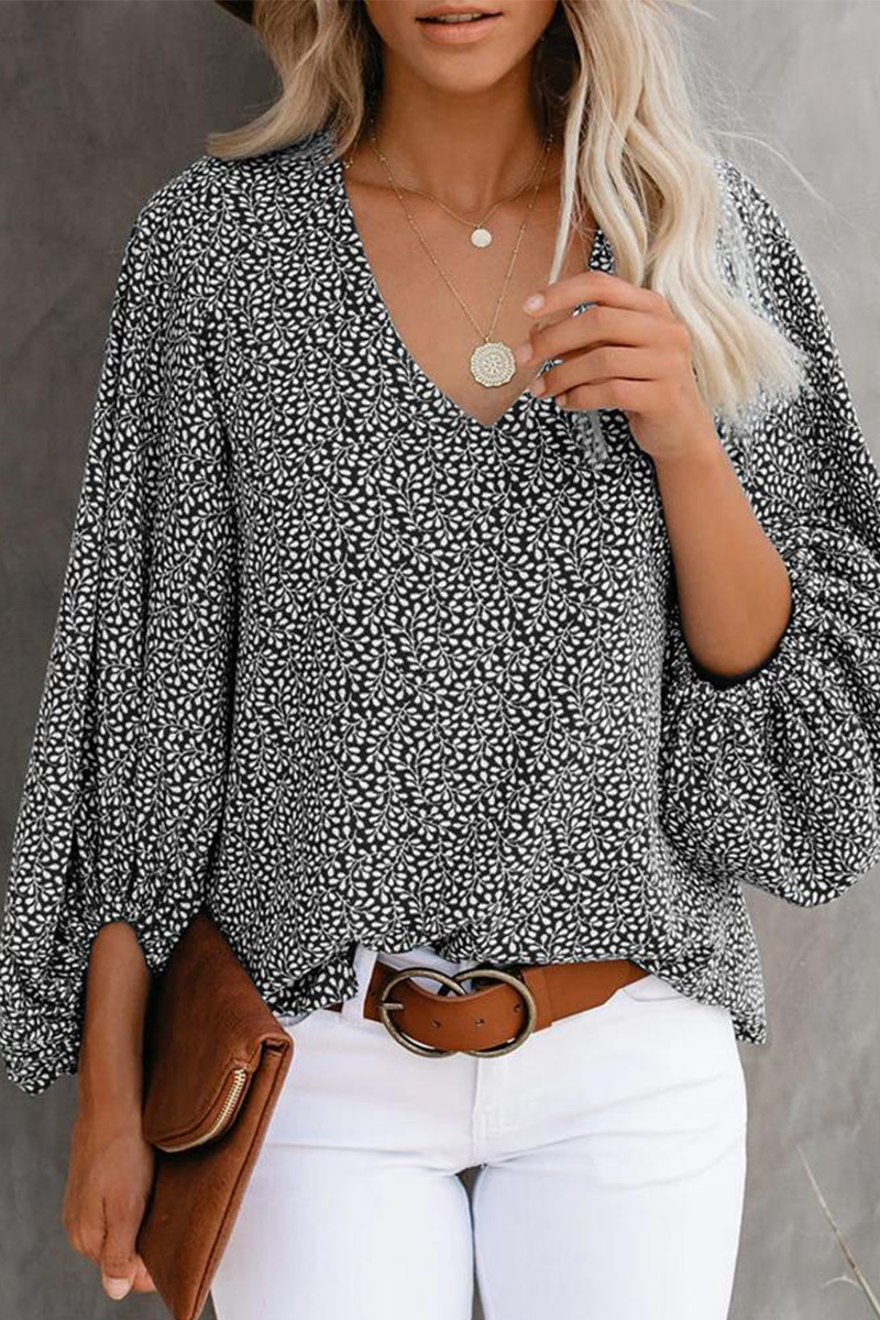 Elegant Print Floral Basic V Neck Blouses(8 Colors)