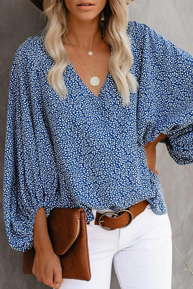 Elegant Print Floral Basic V Neck Blouses(8 Colors)