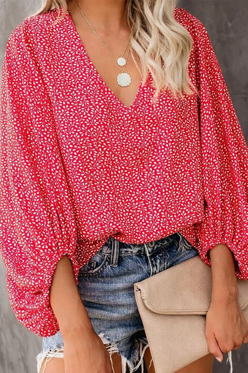 Elegant Print Floral Basic V Neck Blouses(8 Colors)