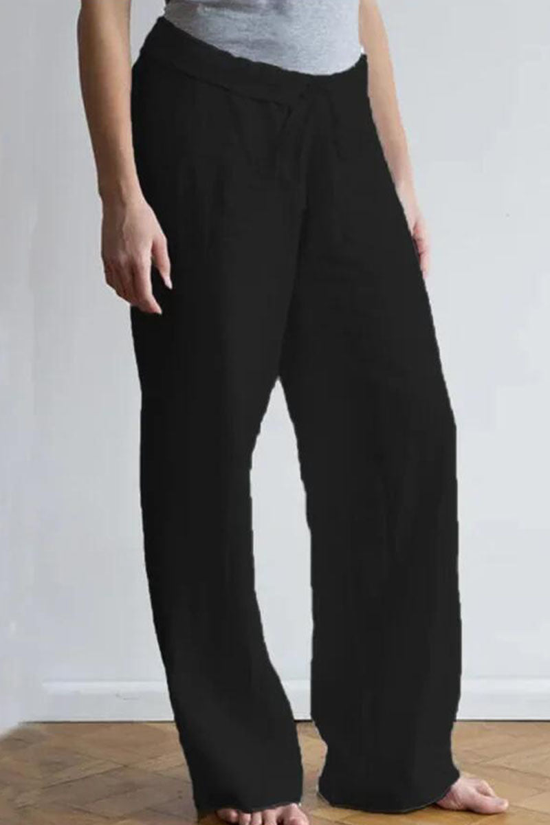 Fashion Simplicity Solid Loose Mid Waist Wide Leg Bottoms