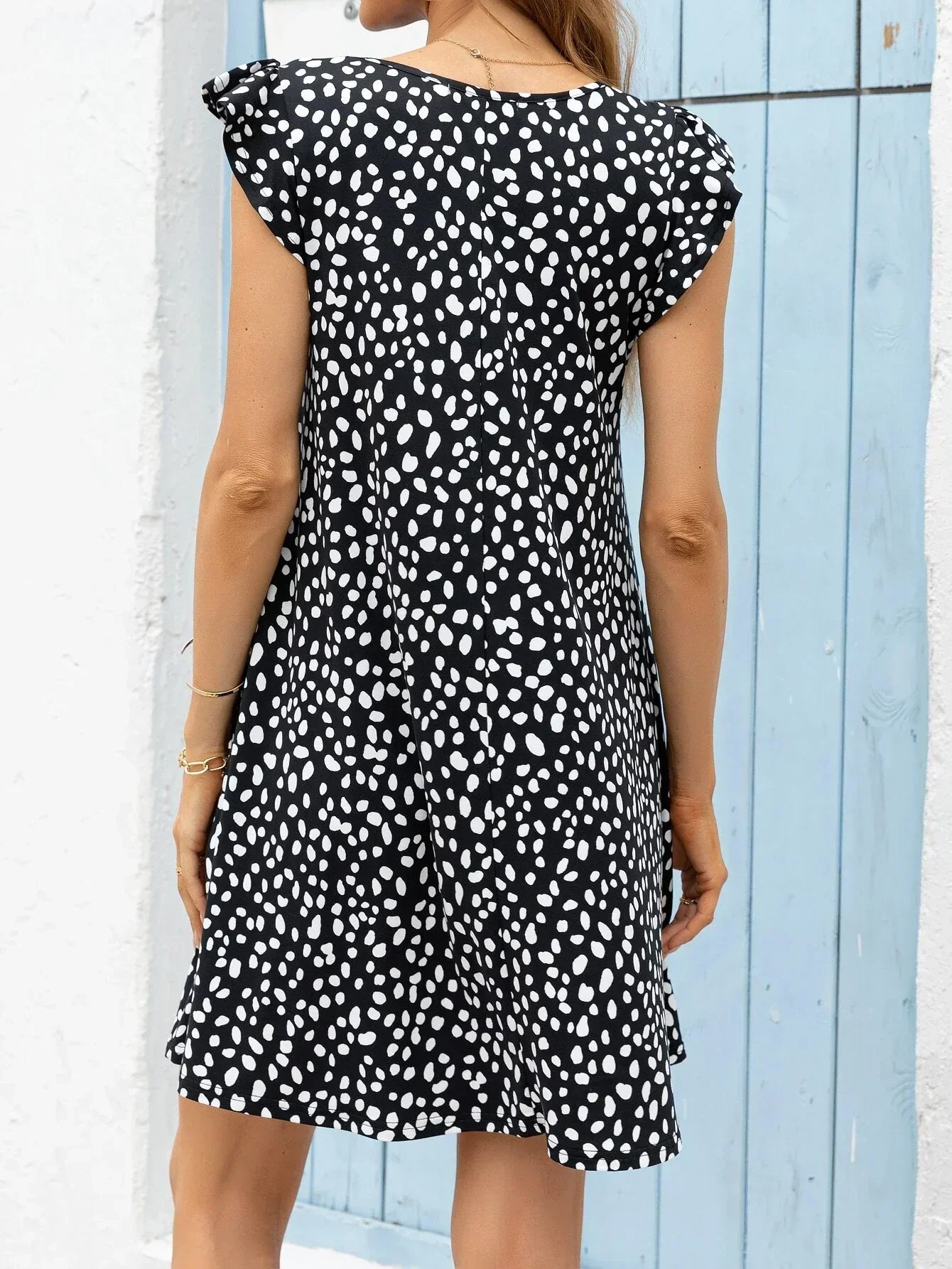 Dalmatian Print Ruffle Trim Dress