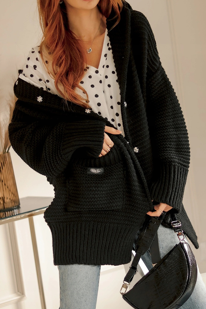 Pocket Hooded Button Oversized Cardigan