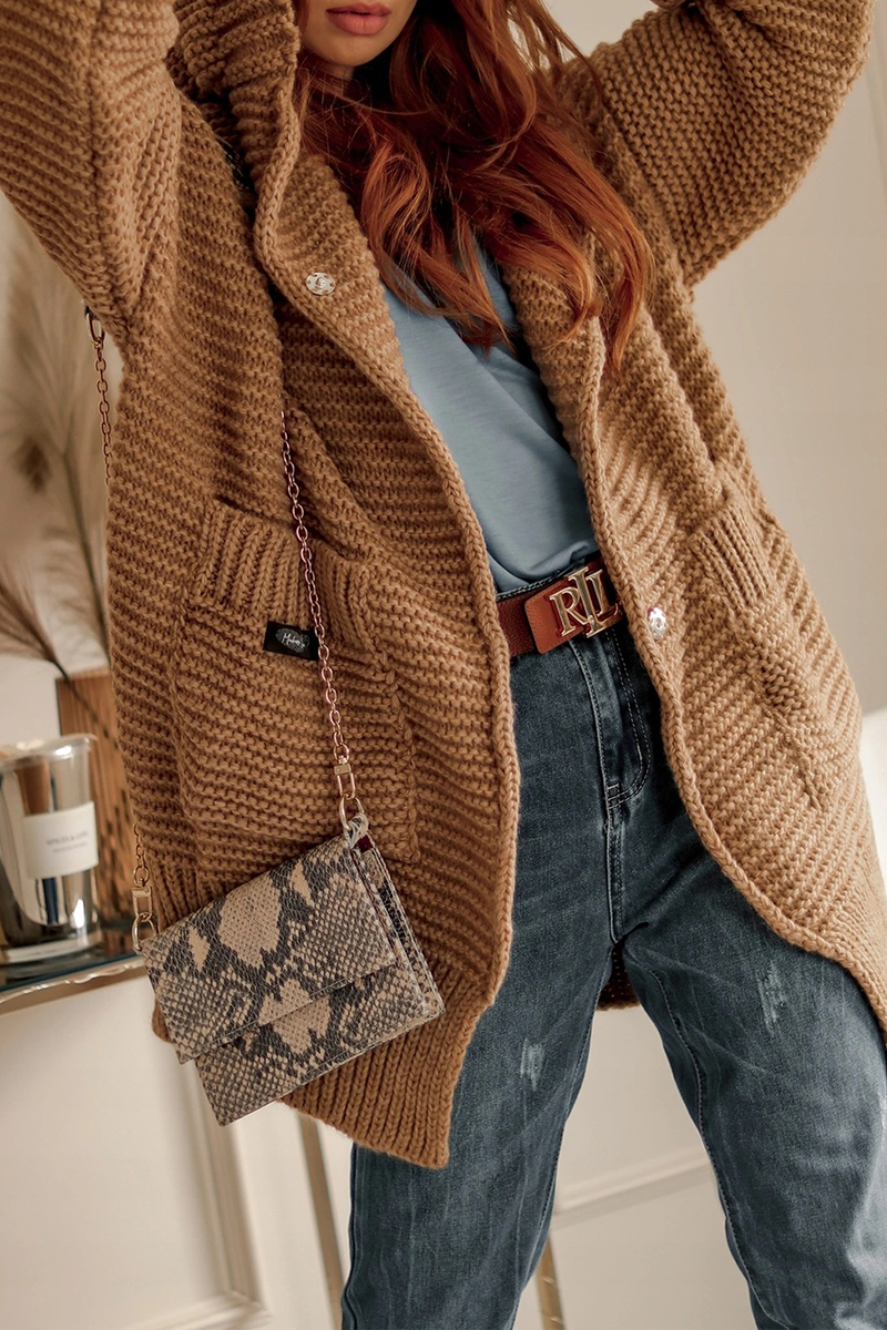 Pocket Hooded Button Oversized Cardigan