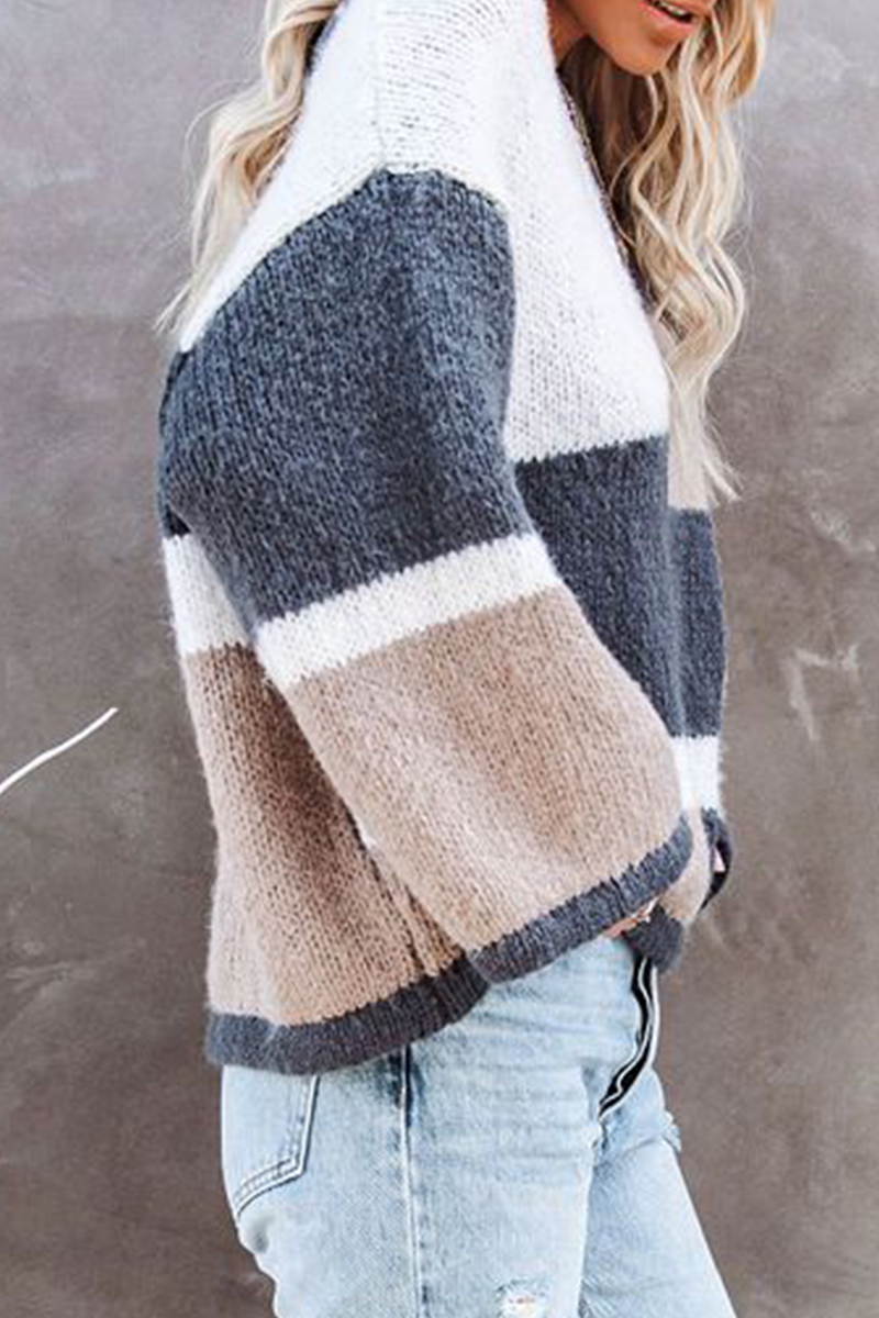Casual Patchwork Contrast O Neck Tops