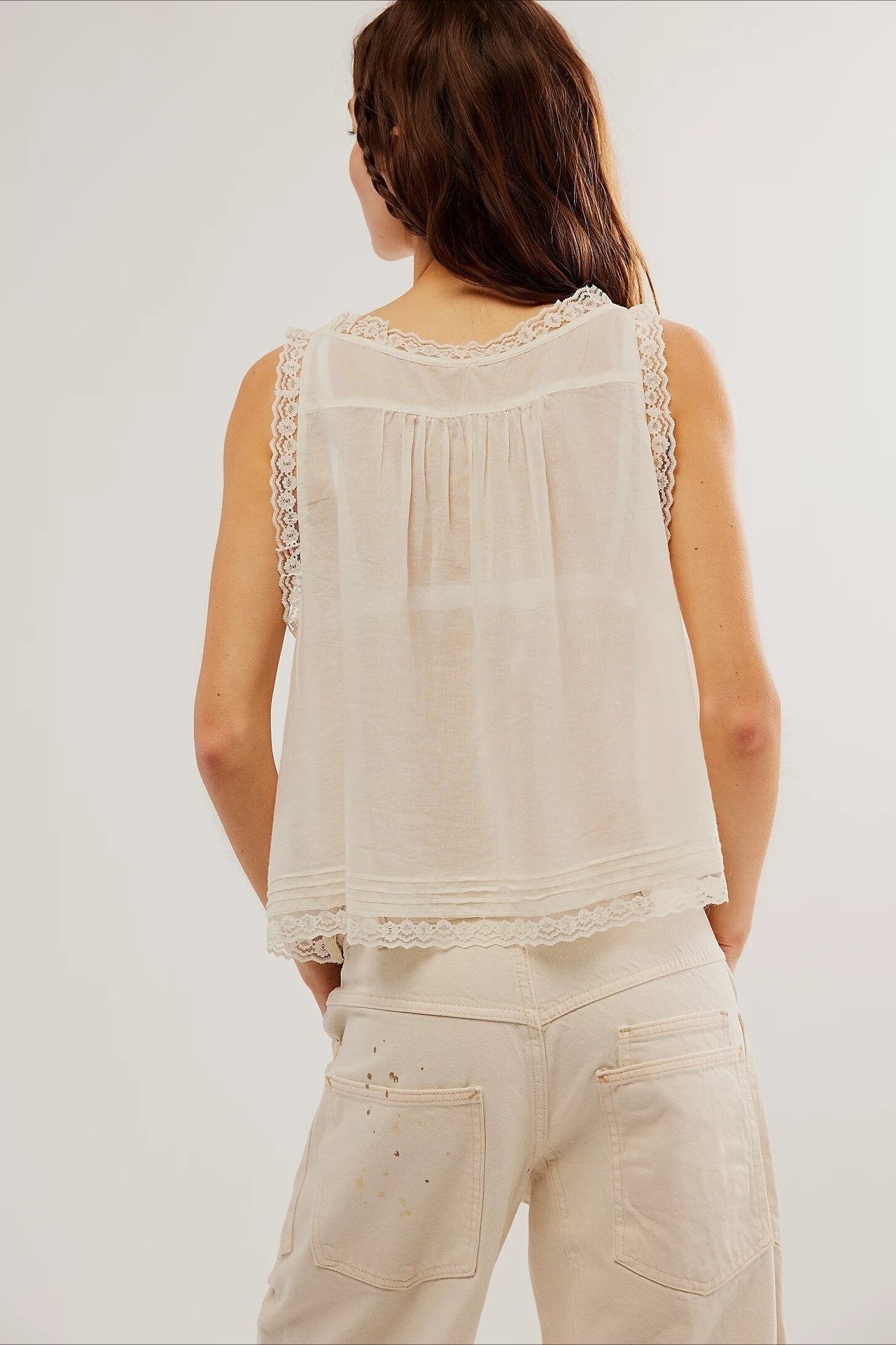 Solid Lace Ruffled Slim Fit Cami Top