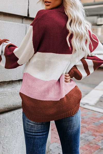 Casual Striped Split Joint Contrast O Neck Tops Sweater