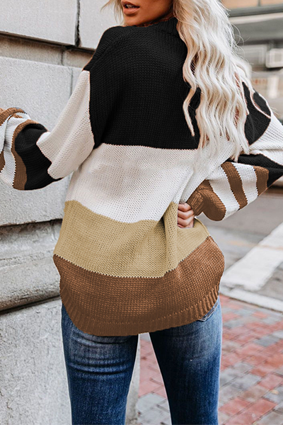 Casual Striped Split Joint Contrast O Neck Tops Sweater