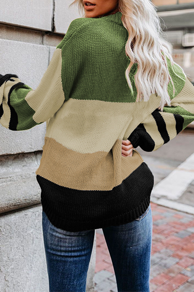 Casual Striped Split Joint Contrast O Neck Tops Sweater