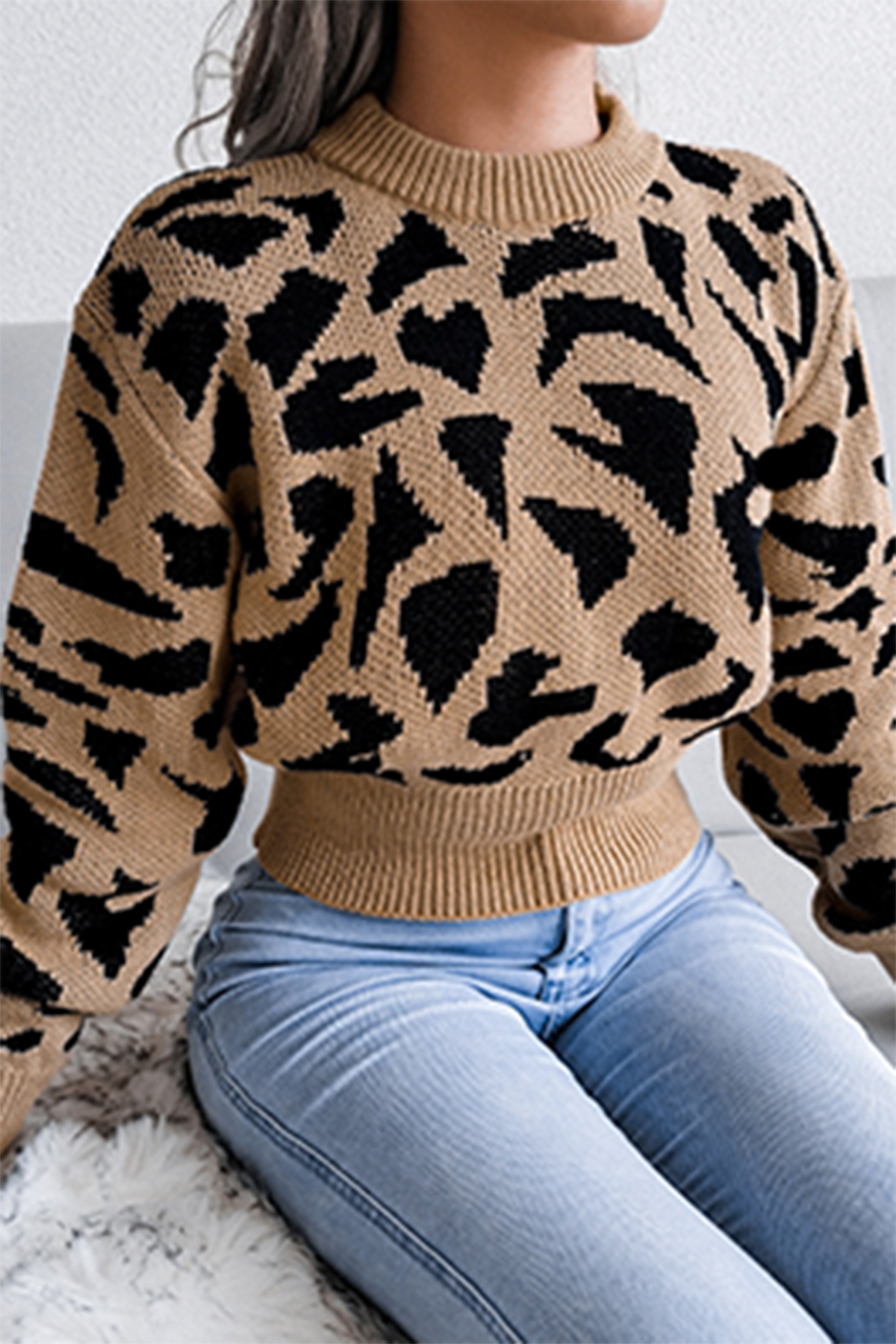 Casual Print Split Joint Contrast O Neck Tops