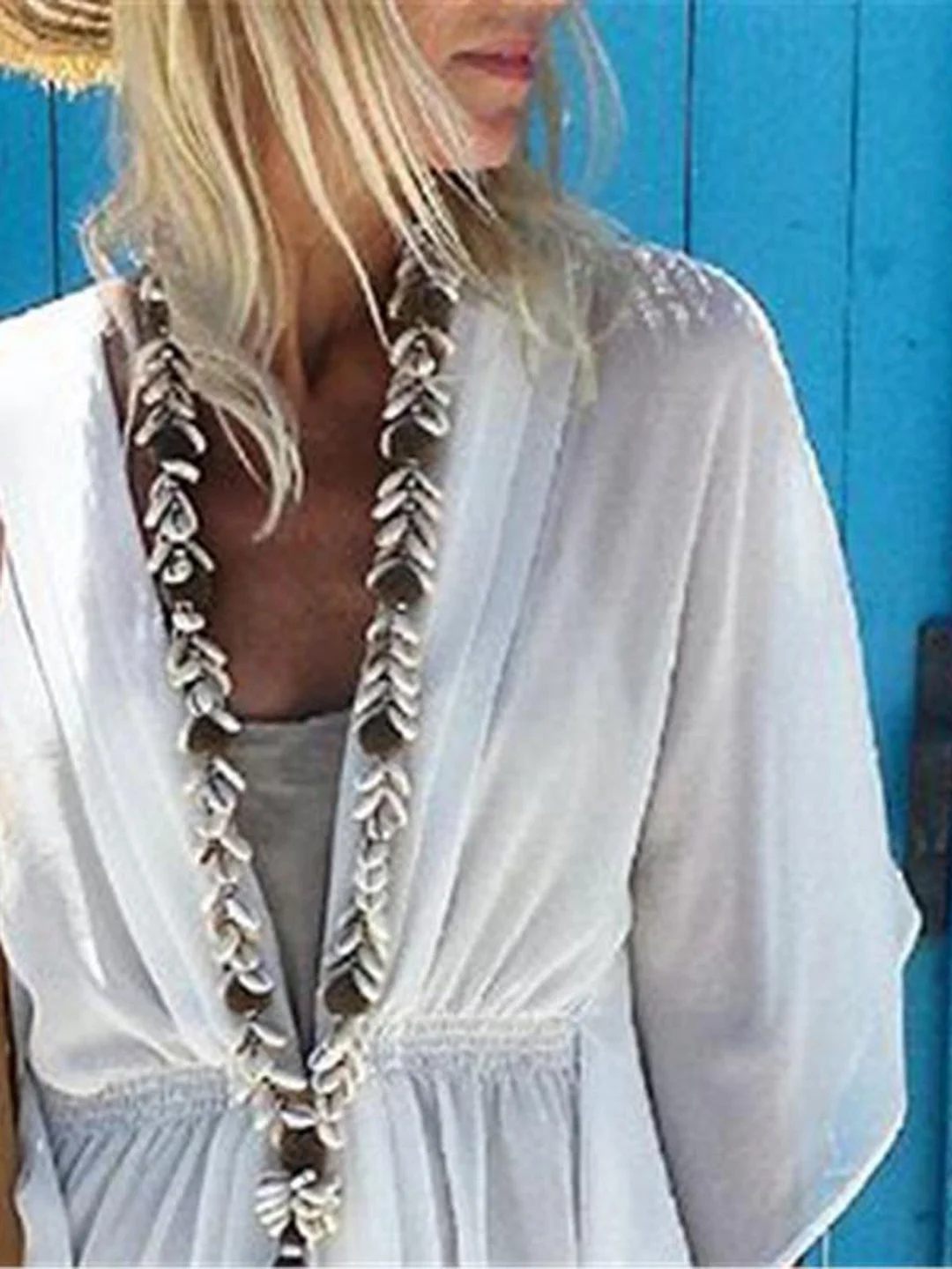 V-Neck Smocked Waist Flutter Sleeve Asymmetrical Hem Chiffon Mini Dress