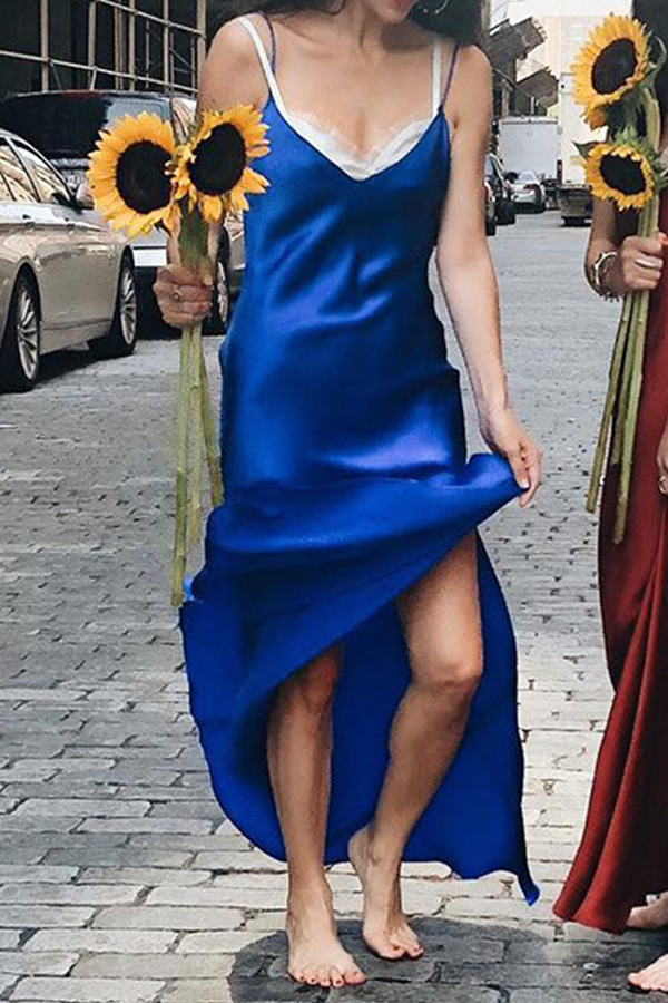 Fashion Casual Solid Split Joint Slit V Neck A Line Dresses (Without Belt)£¨5 colors£©
