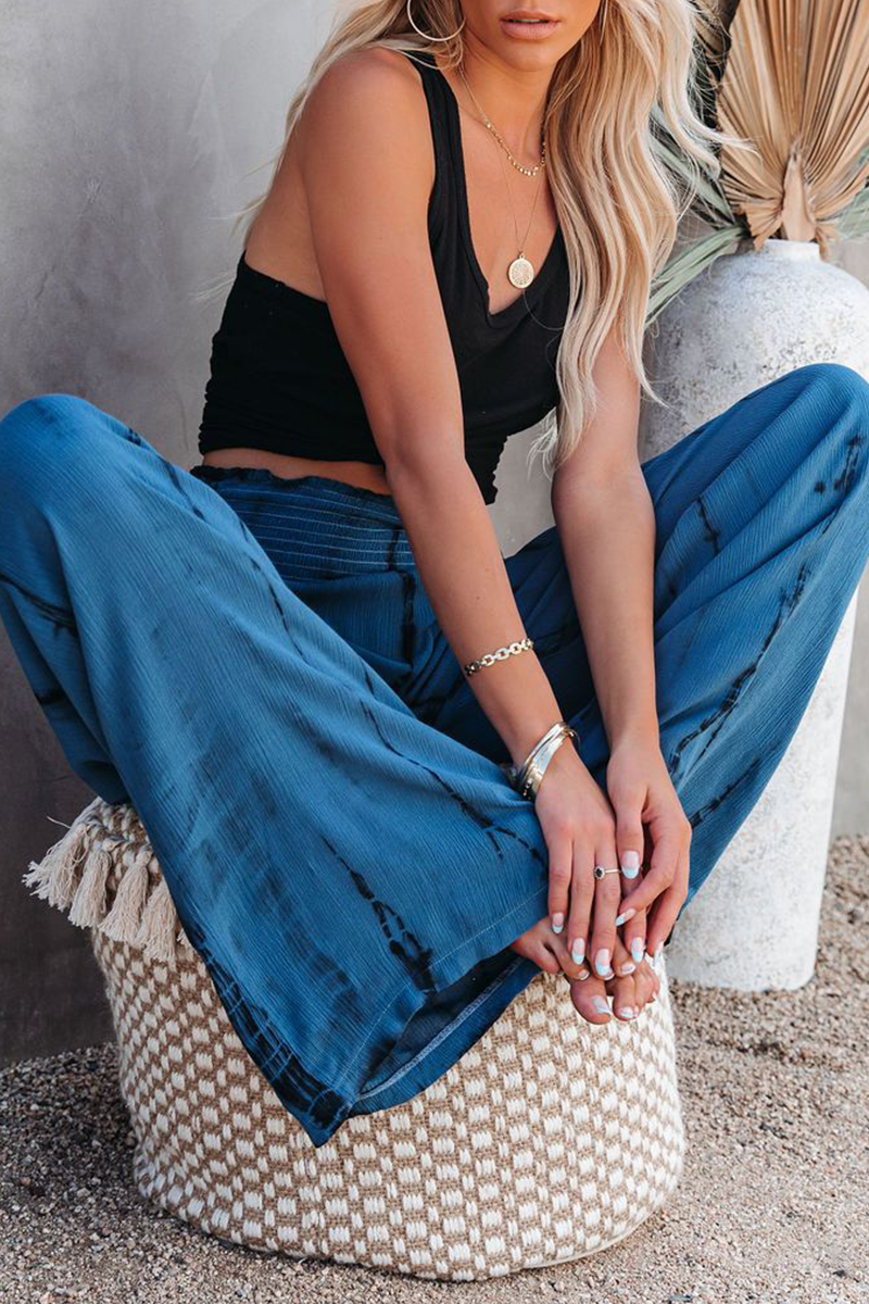 Casual Print Patchwork Straight High Waist Wide Leg Full Print Bottoms(7 colors)