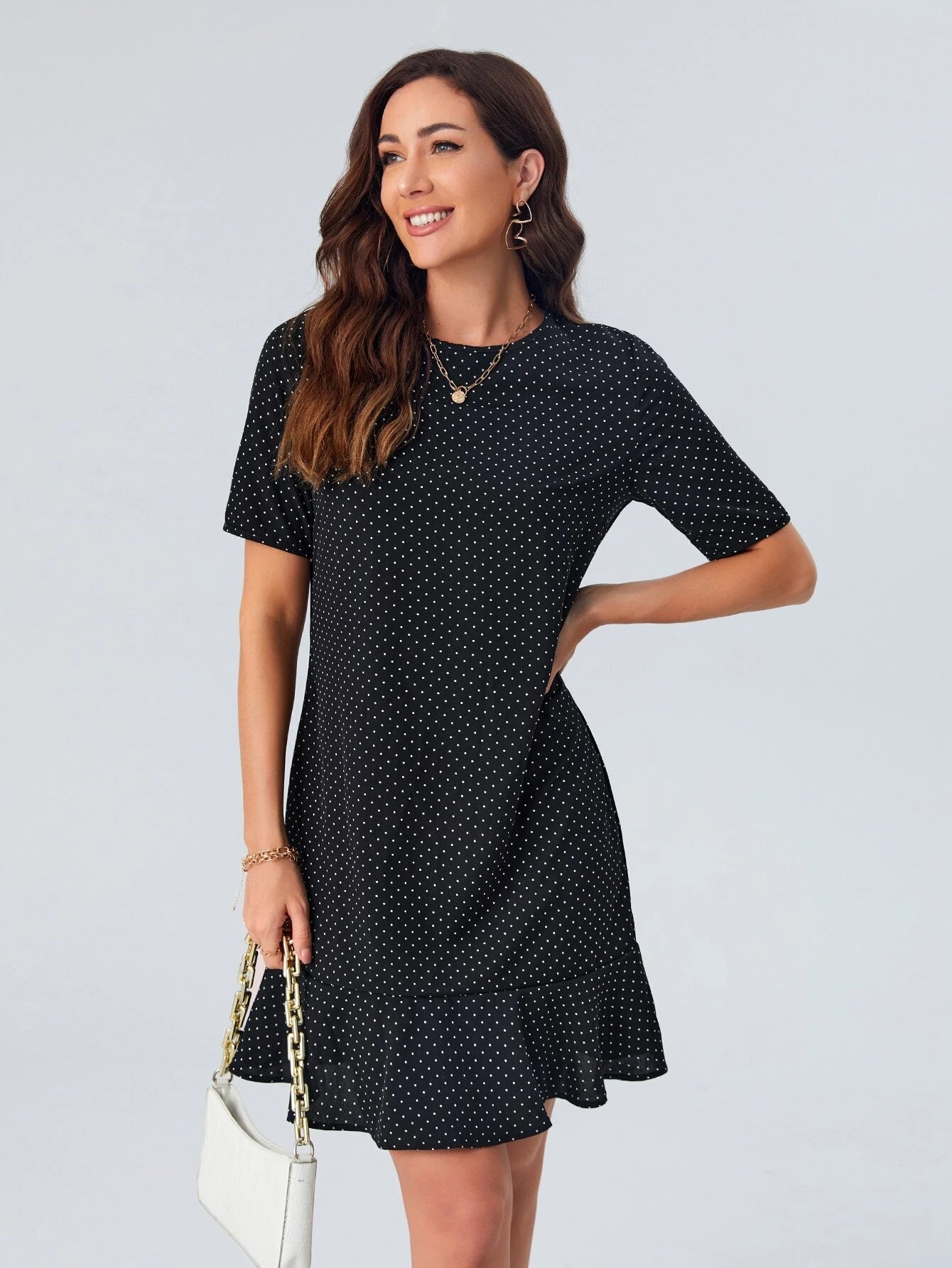 Polka Dot Ruffle Hem Fitted Dress