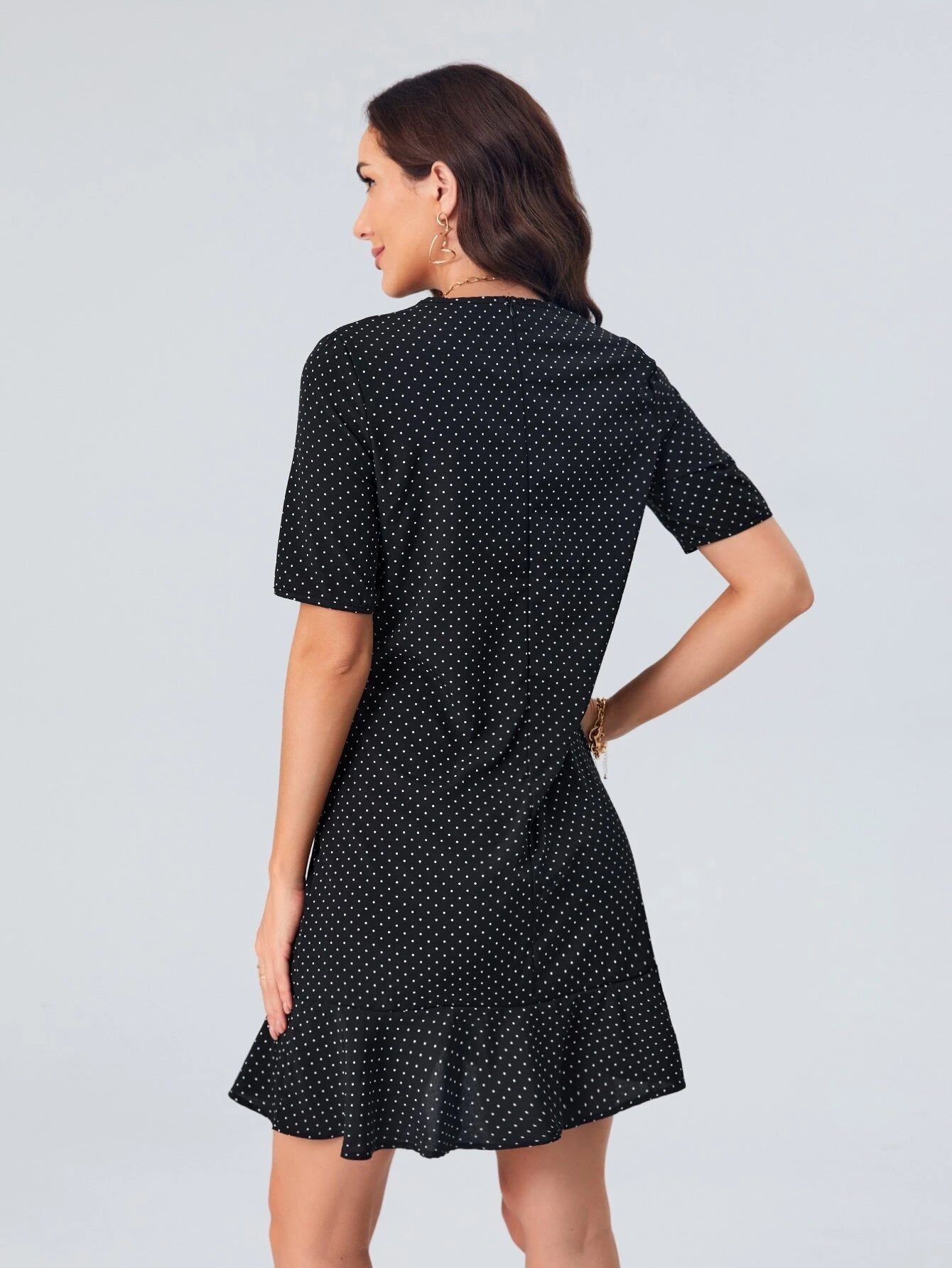 Polka Dot Ruffle Hem Fitted Dress