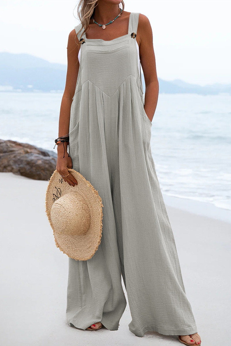 Adjustable Straps Pockets Wide Leg Jumpsuits