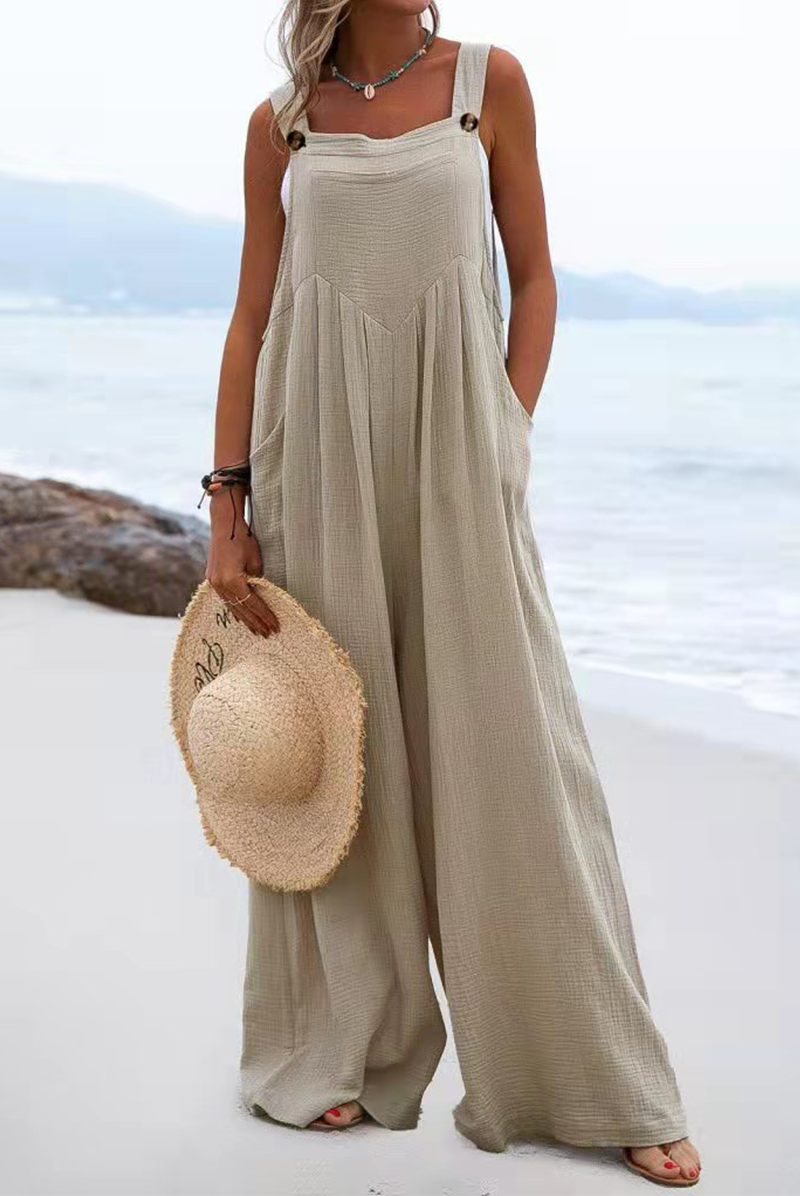 Adjustable Straps Pockets Wide Leg Jumpsuits