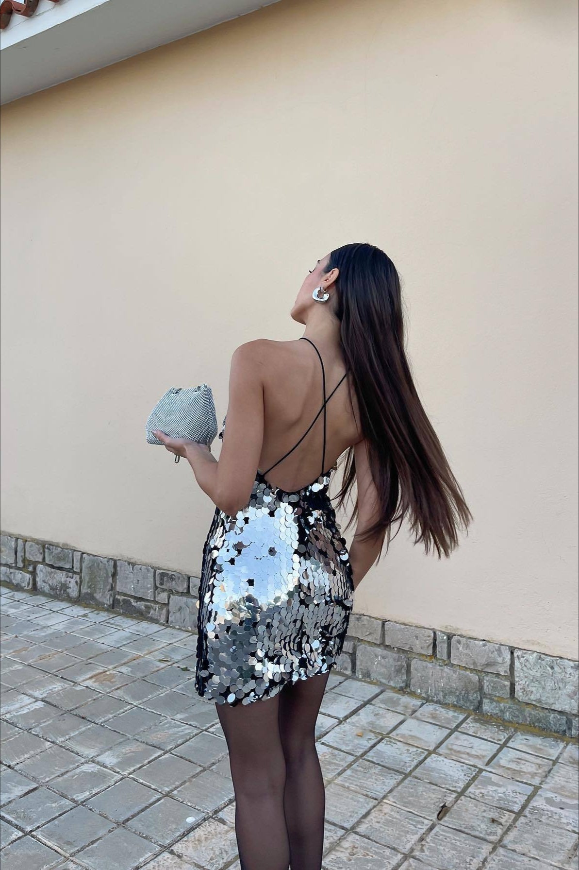 Sequin Halter Neck Scalloped Hem Bodycon Mini Party Dress