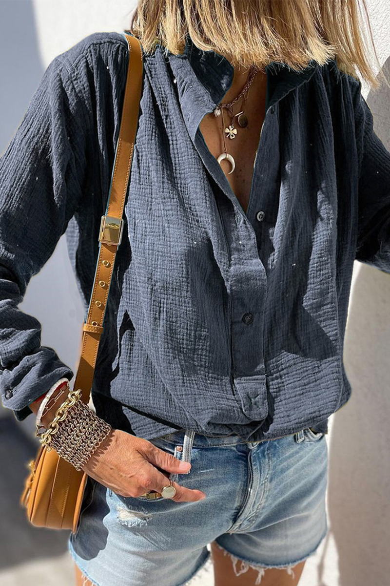 Button Turndown Collar Blouse