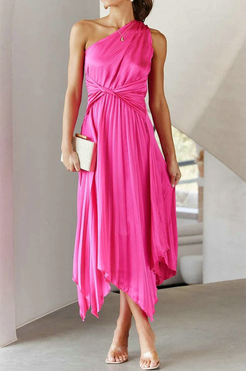 Statement Claudia One Shoulder Pleated Midi Dress Chic Silhouette Collection