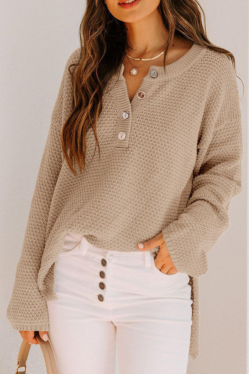 Waffle Knit Henley Sweater
