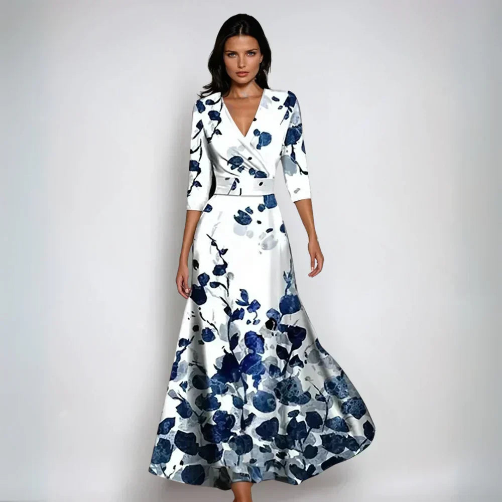 Floral Satin V-Neck Wrap Maxi Dress Wedding Guest