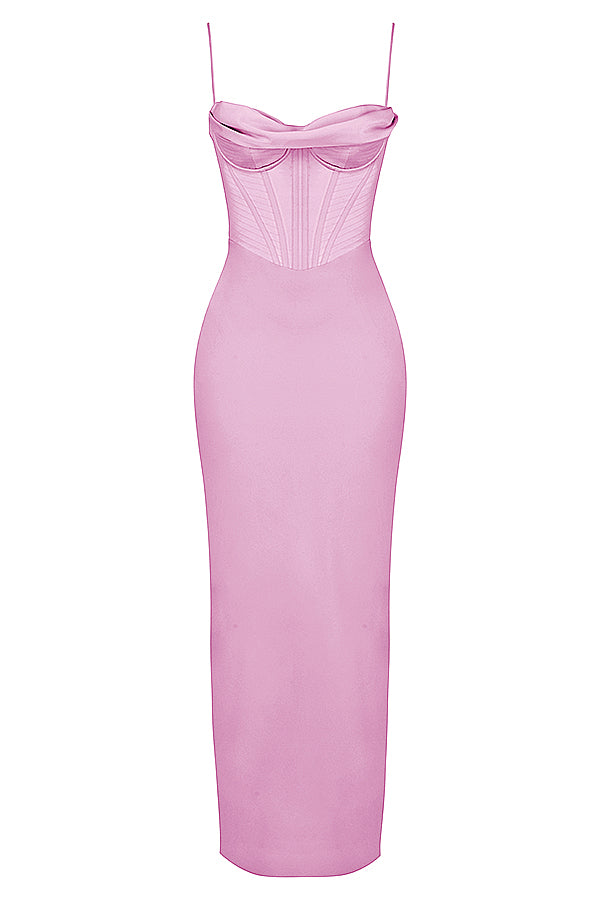 Cowl Neck Satin Corset Bodice Cami Bias Cut Maxi Dress 10