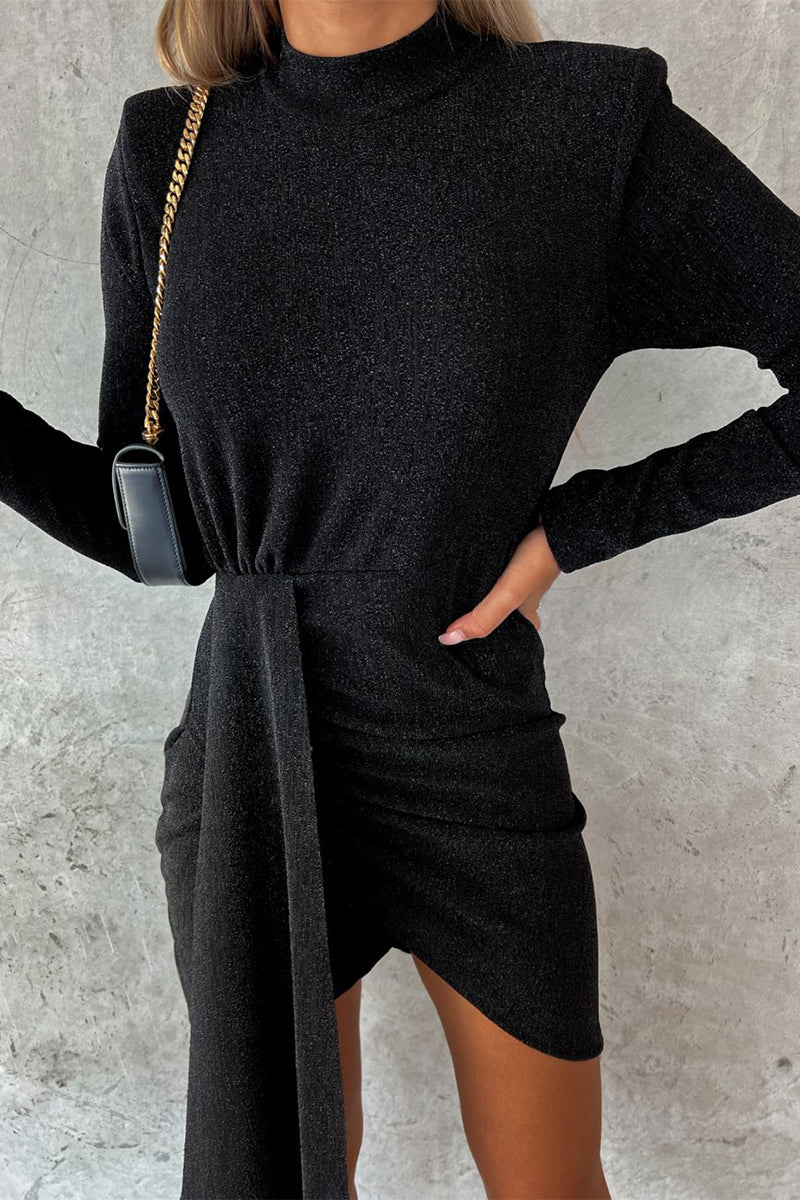 Sexy Elegant Solid Fold Half A Turtleneck Irregular Dress Dresses(3 Colors)