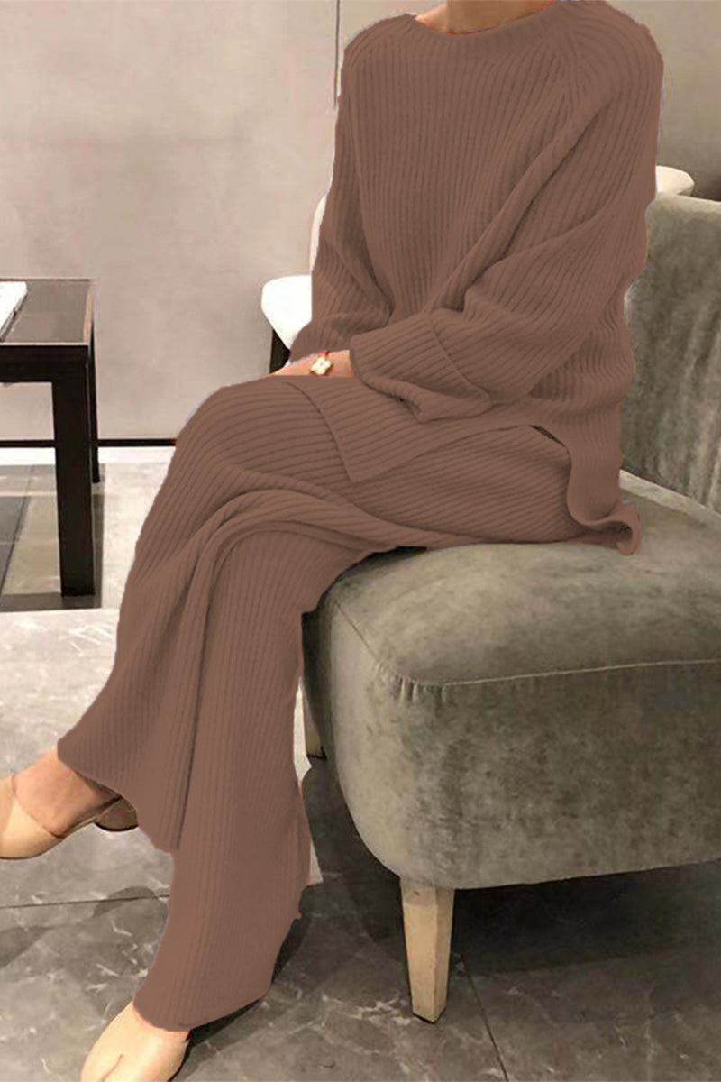 Casual Solid Color O Neck Long Sleeve Two Pieces(5 Colors)