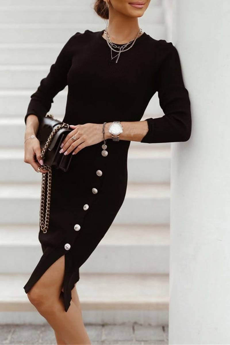 Felicidad Street Solid Buckle Modern Dress with Premium Casual Styling