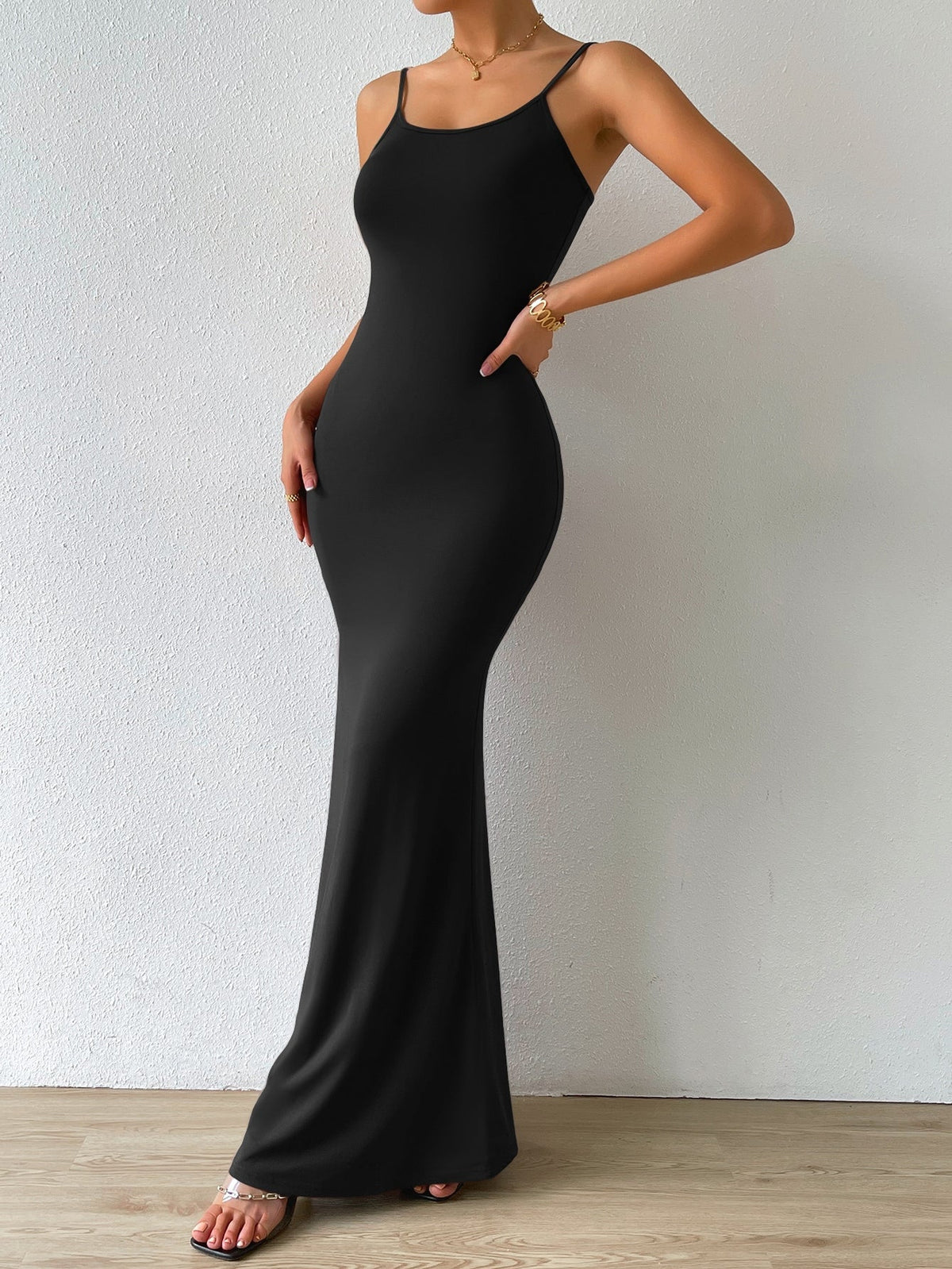 Scoop Neck Spaghetti Strap Bodycon Mermaid Hem Maxi Dress