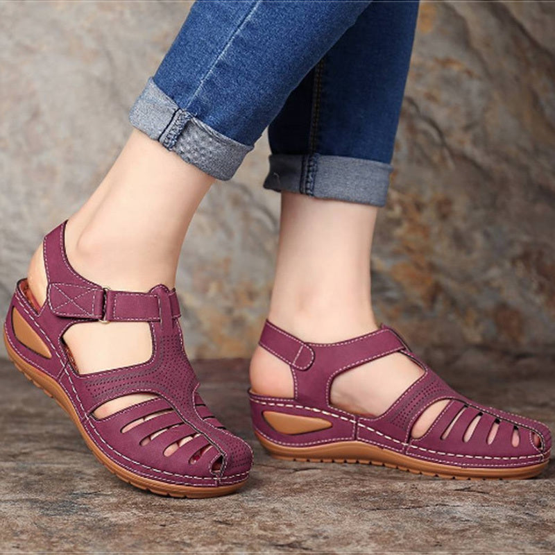 Closed Toe Cut Out Hook and Loop Wedge Sandals