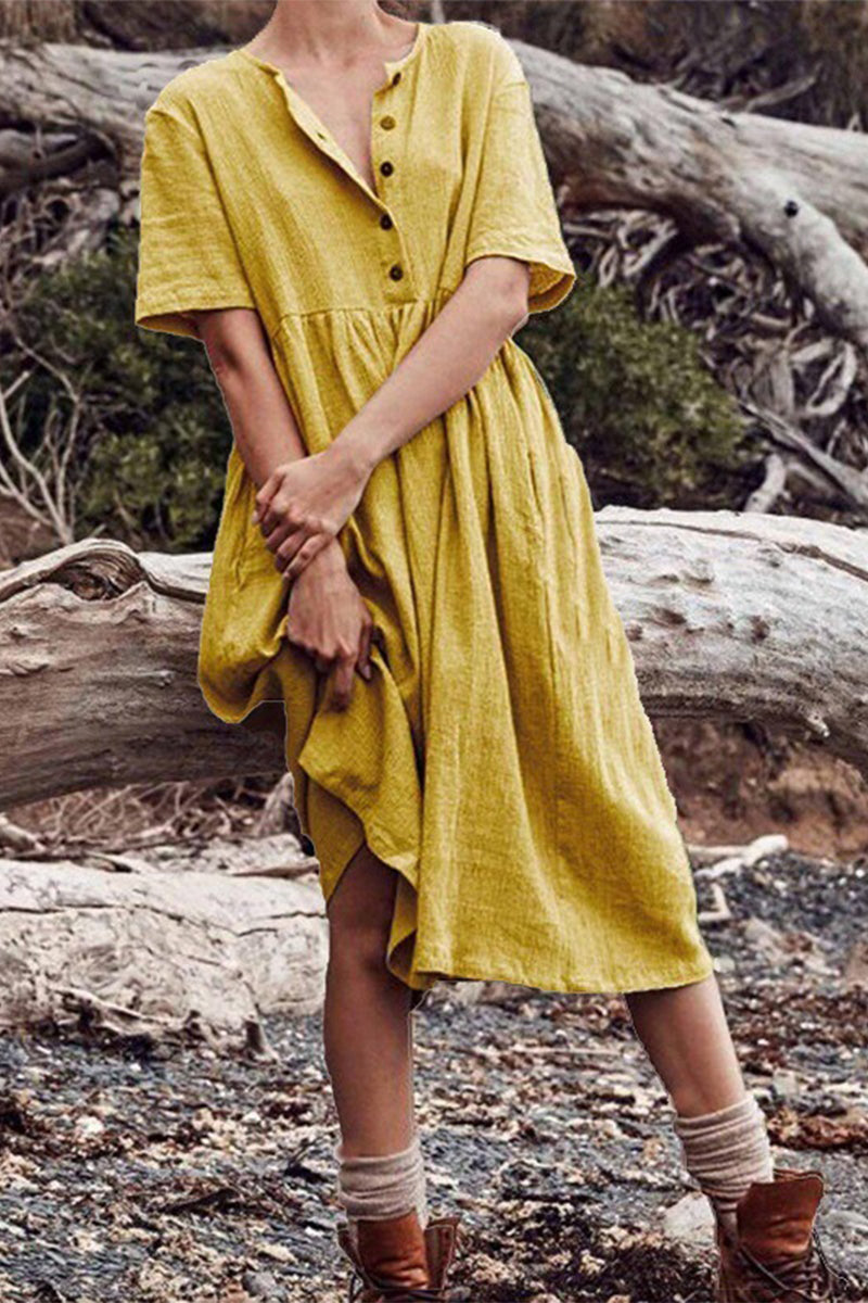 Casual Solid Patchwork O Neck A Line Dresses(5 Colors)