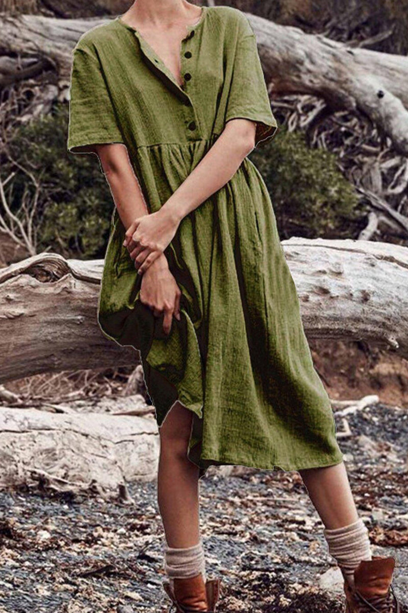 Casual Solid Patchwork O Neck A Line Dresses(5 Colors)