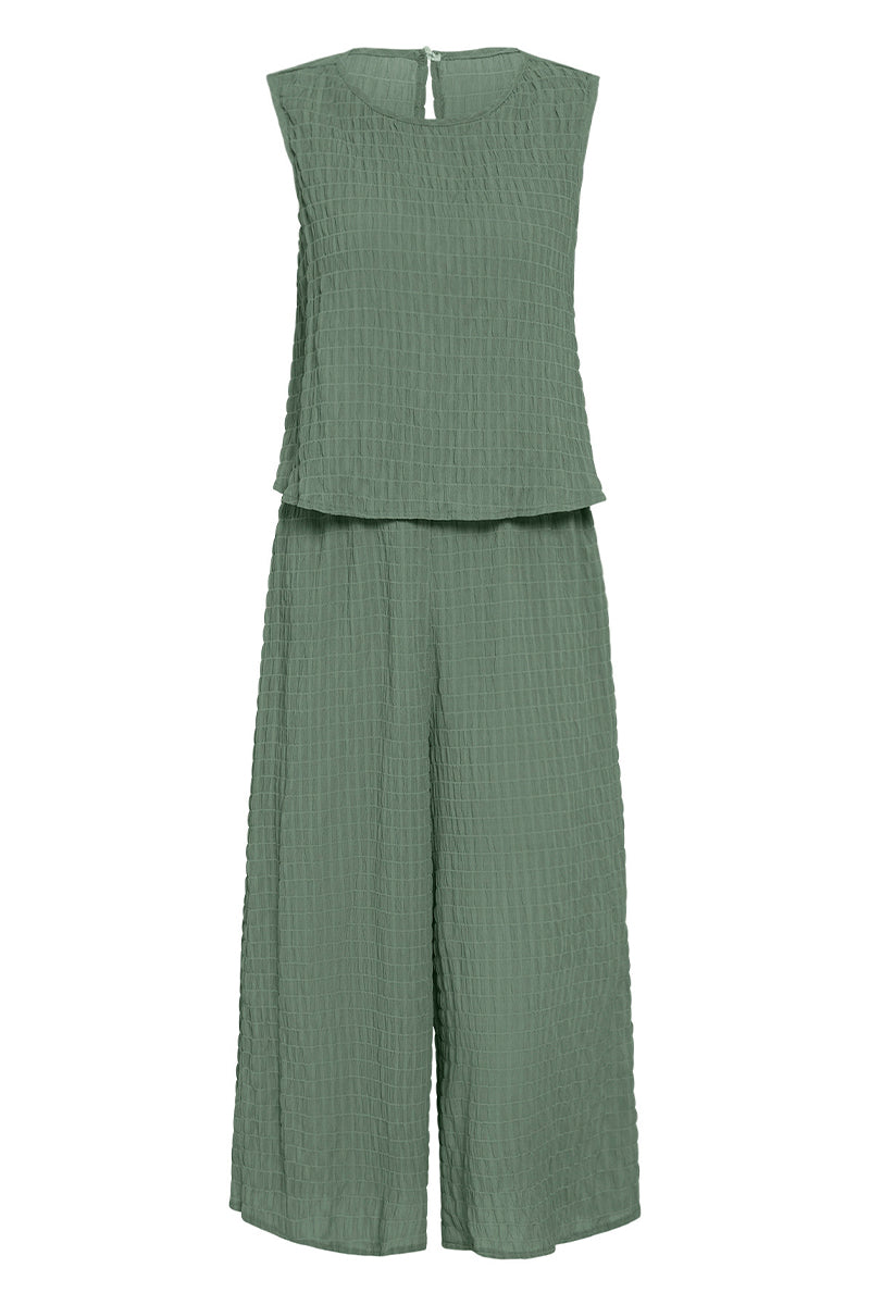 Casual Vacation Simplicity Solid Fold O Neck Loose Jumpsuits(3 Colors)