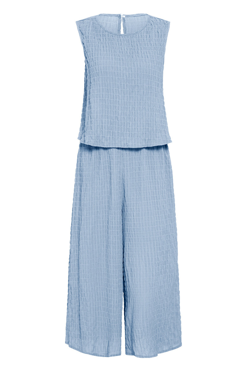 Casual Vacation Simplicity Solid Fold O Neck Loose Jumpsuits(3 Colors)
