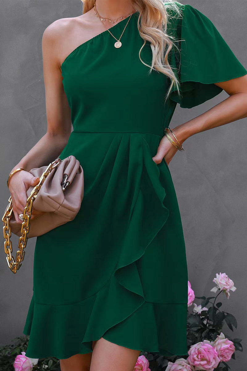 Giovanna Statement One Sleeve Mini Dress with Ruffle Elevated Occasion Wear