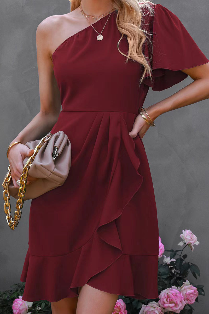 Giovanna Statement One Sleeve Mini Dress with Ruffle Elevated Occasion Wear