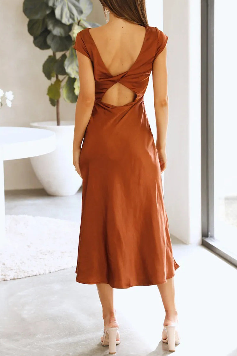 Brenda Timeless Solid Color Backless Princess Dresses with Asymmetrical Collar of Celebrities Chic Silhouette Collection